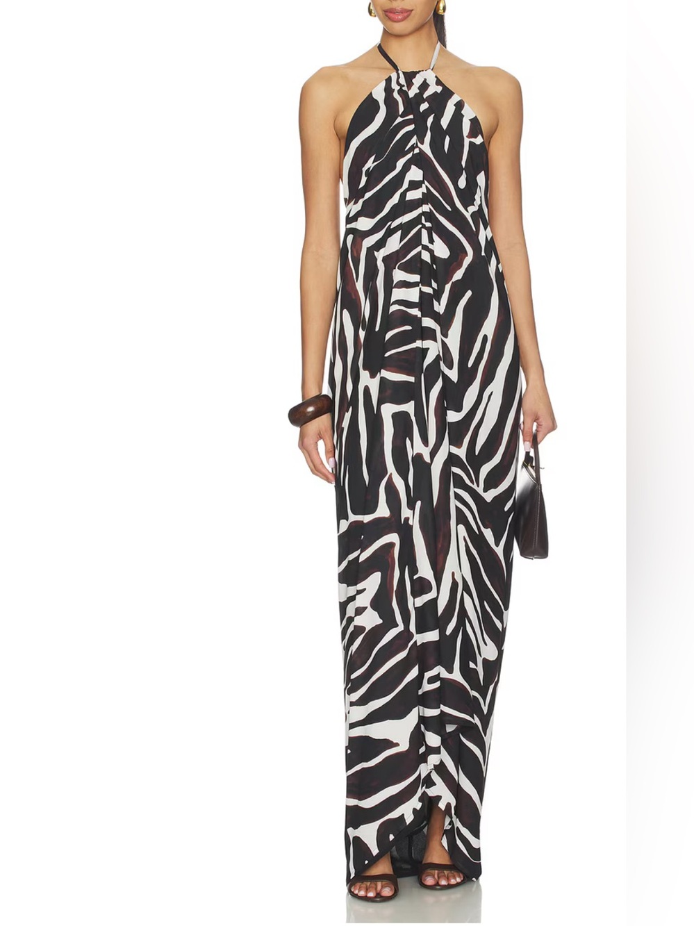 superdown Zebra-Print Halter Maxi Dress in Black & White